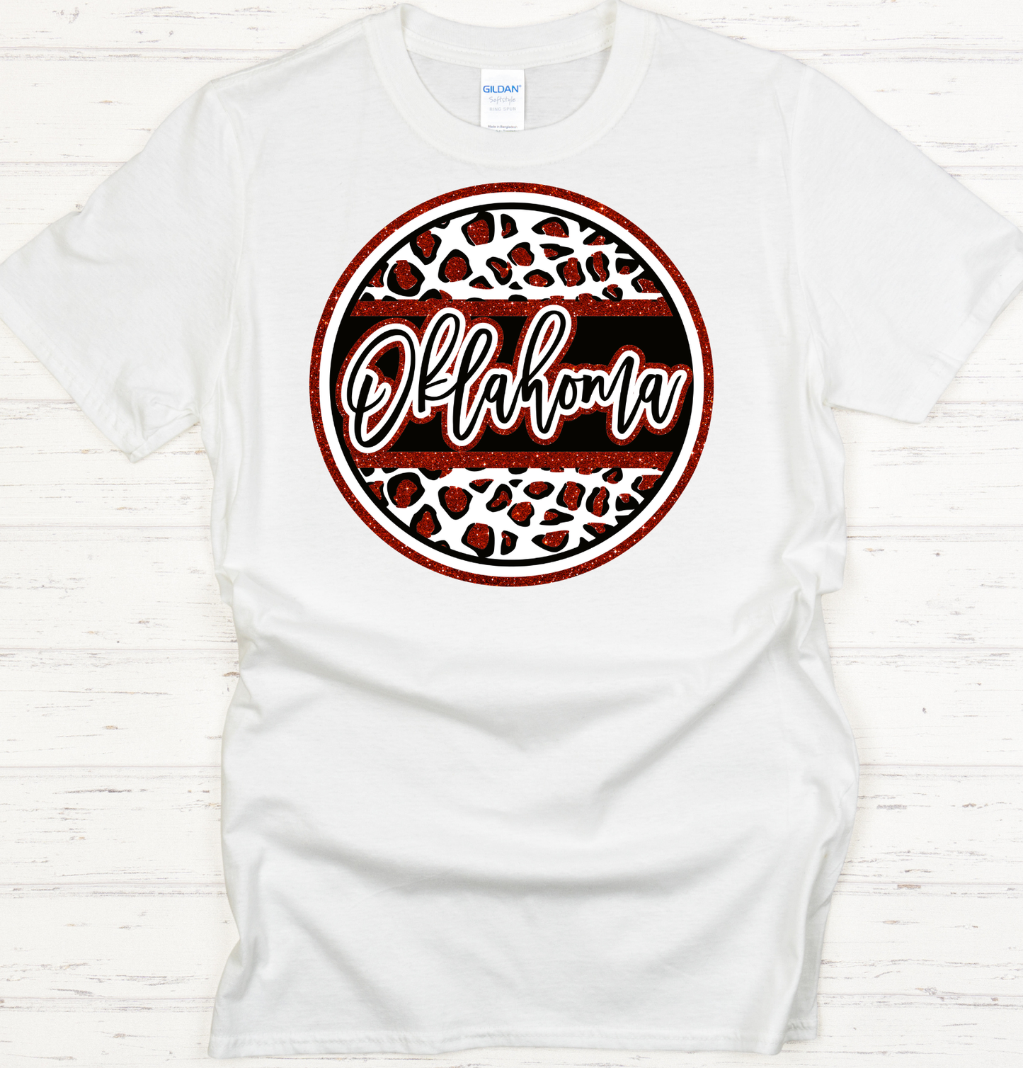 Oklahoma Crimson Glitter Leopard DTF Transfer
