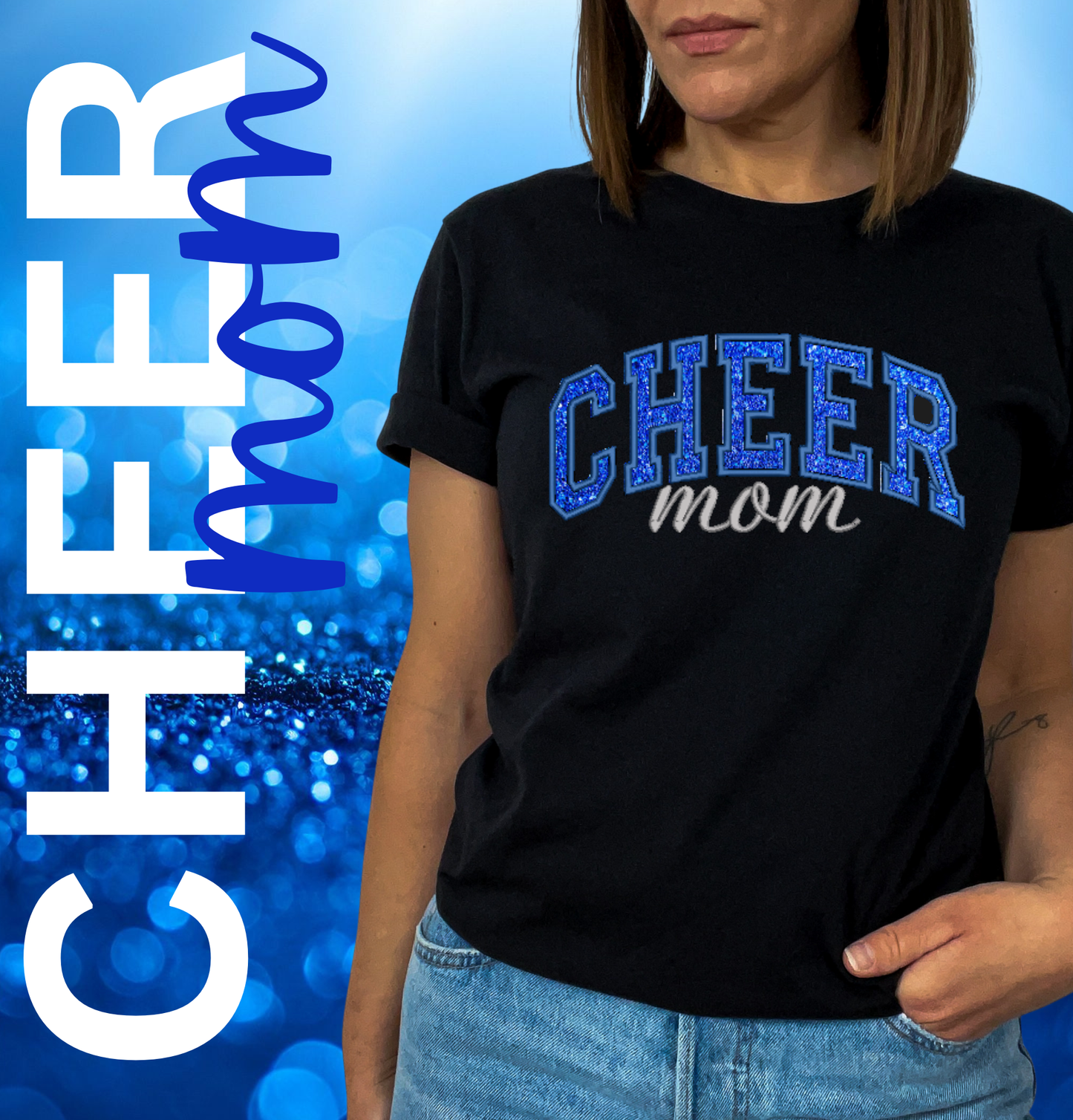 Cheer Mom - APPLIQUE GLITTER EMBROIDERY